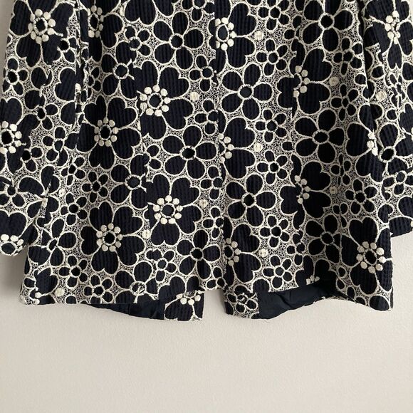 Lafayette 148 Navy Ivory White Floral Embroidered Eyelet Blazer Jacket Size 14 - Picture 9 of 10